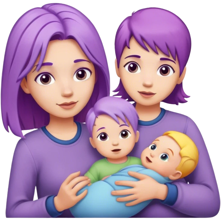 Daycare playground with kids and a woman with purple hair holding a baby emoji