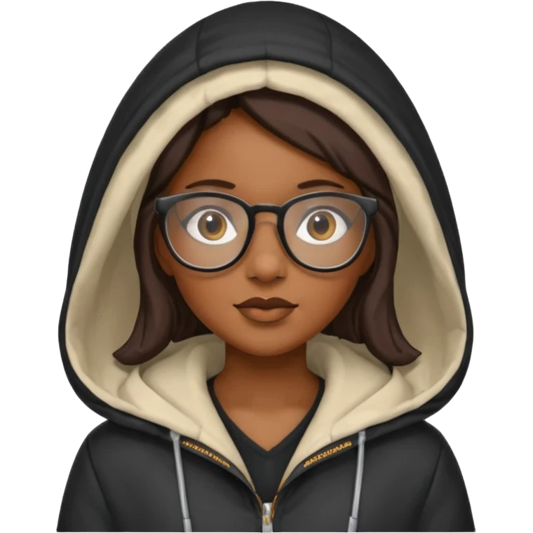 black woman in hooded jackets and glasses emoji
