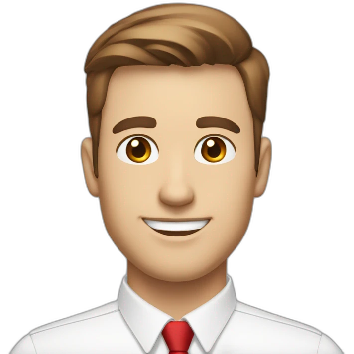 profile picture of man with long round smiling face, brown eyes and short brown hair in a white colared shirt and red tie emoji