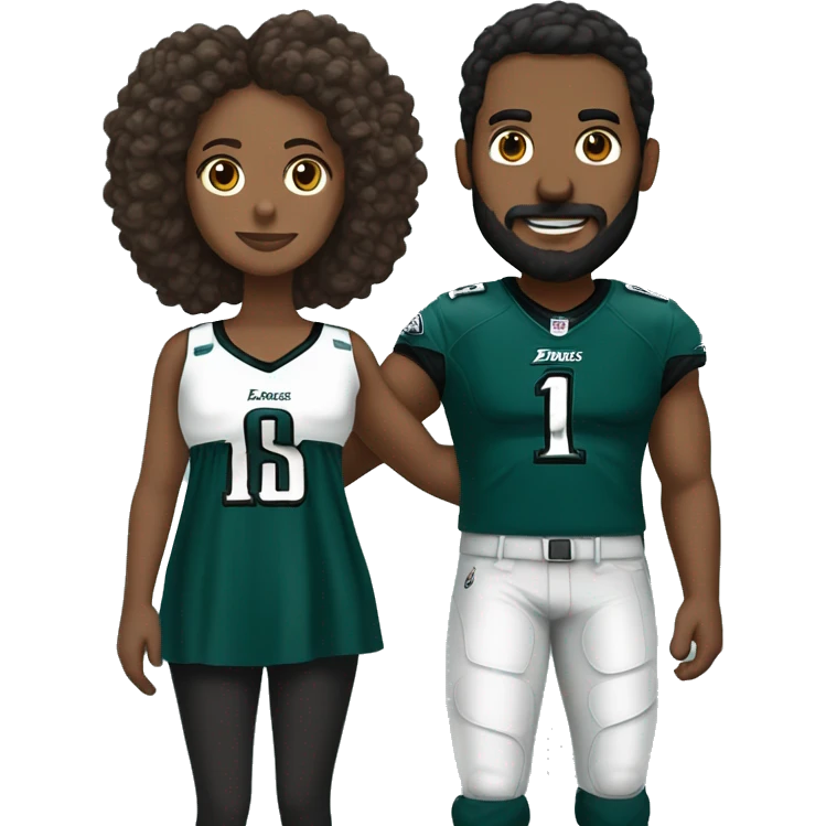  Brown guy with beard and mustache holding hands with a brown girl with her hair in a bun in Philadelphia eagles clothing  emoji