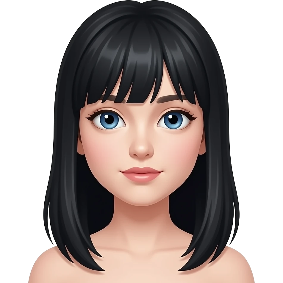 fille yeux bleus longs cheveux noirs sans frange et peau blanche très pâle emoji