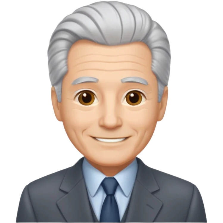emoji of a gentleman in his 70s, silver hair combed back, wearing a suit, warm smile emoji
