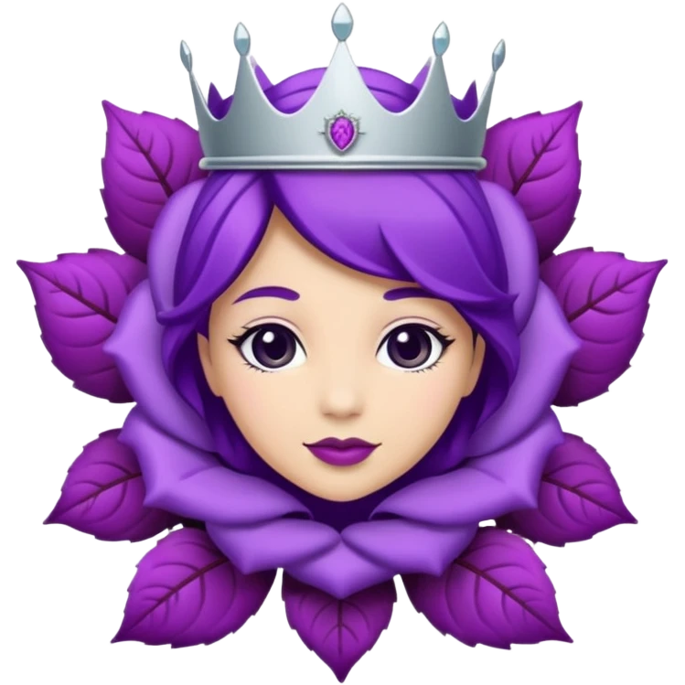 Purple rose with silver tiara and a purple emblem leaf wreath emoji