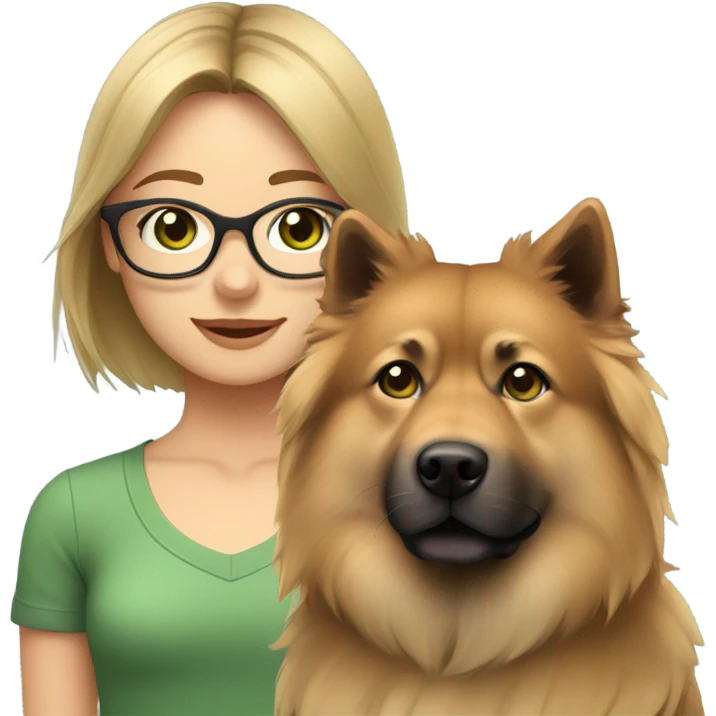 Brown light hair Girl aux Green eyes with glasses Green eyes and eurasier dog  emoji