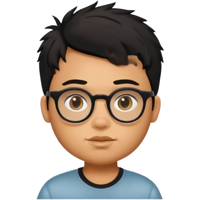generate a pretty bratz boy with spectacles on, slightly fat, tan. Black hair messy emoji