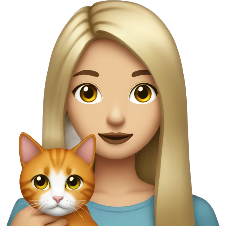 A girl with straight hair dirty   blonde de green eyes and Holding a orange cat emoji