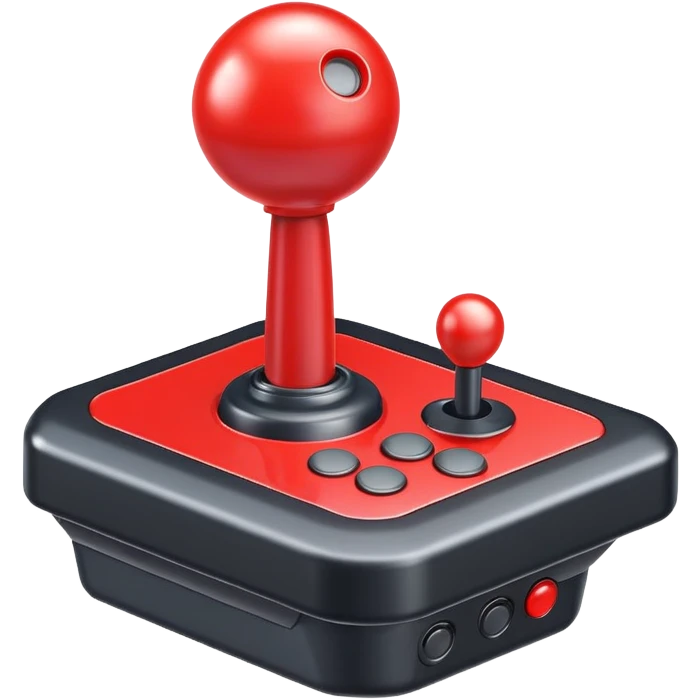 A colorful arcade joystick with red stick and buttons emoji