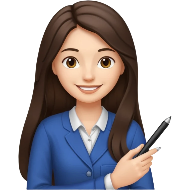 웃는 얼굴로 이메일 쓰는 브루넷 긴머리 여자 emoji