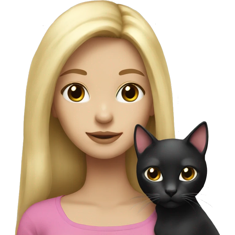 Blonde long hair pink girl with black cat emoji