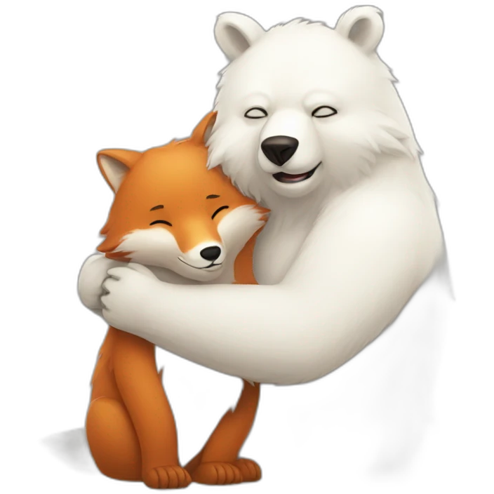 white Bear lovely hugs a fox emoji