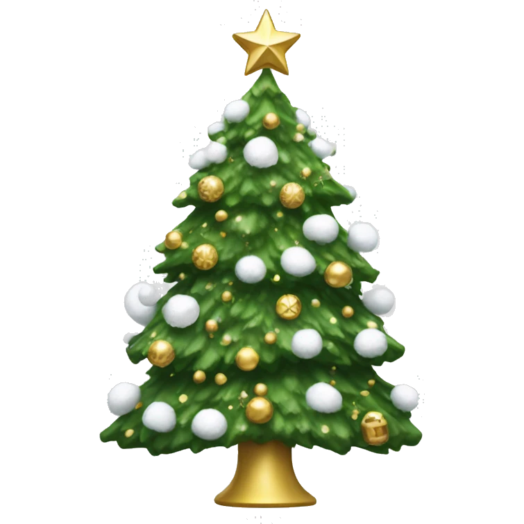 Green Christmas tree with snow and white and gold decorations  emoji