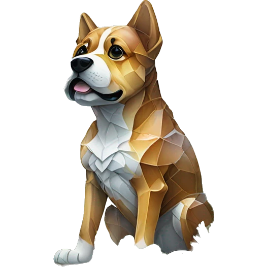 A dog made of glass mirror crystals prisms glass transparent filled with plants as a terrarium with graffiti doodles emoji