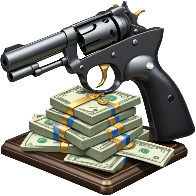 Весы, на одно чаше куча пачек долларов, на другой револьвер emoji