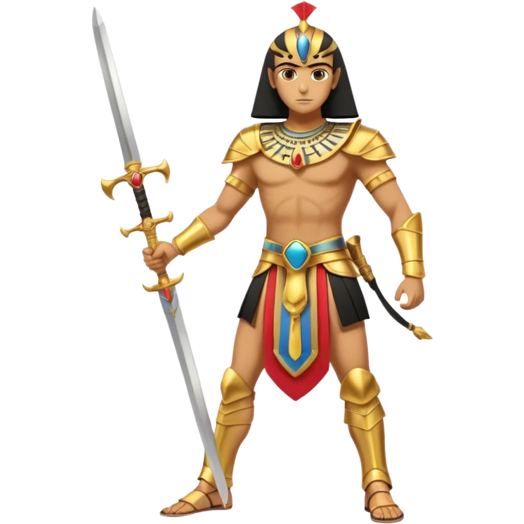 fullbody egyptian ancient soldier with sword and golden armor, action stance emoji