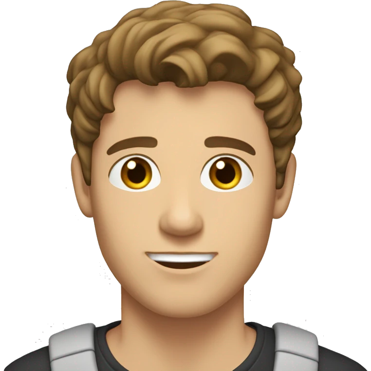 A 20 year old, Caucasian man, with short brown hair, with none facial hair,   with brown eyes wearing a t-shirt. emoji