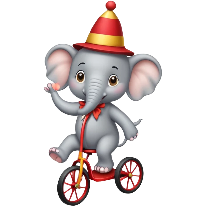 Funny elephant balancing on a tiny tricycle, circus performer emoji