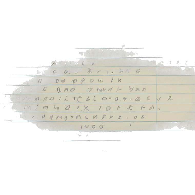 a square-shaped sheet of paper with neatly written text in handwriting. Some words are highlighted in color. emoji