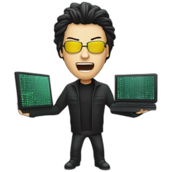 the matrix debugging maniac going crazy holding up computer emoji