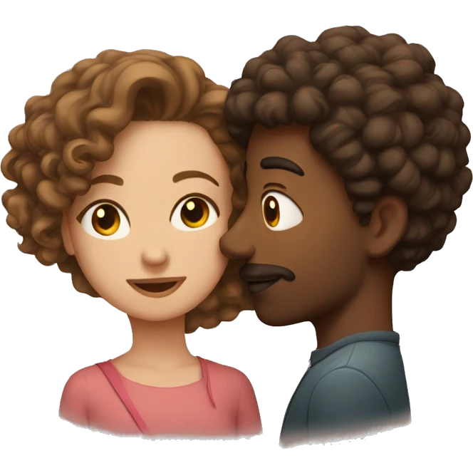 man 30 years old with slightly curly hair kisses girl with brown hair emoji