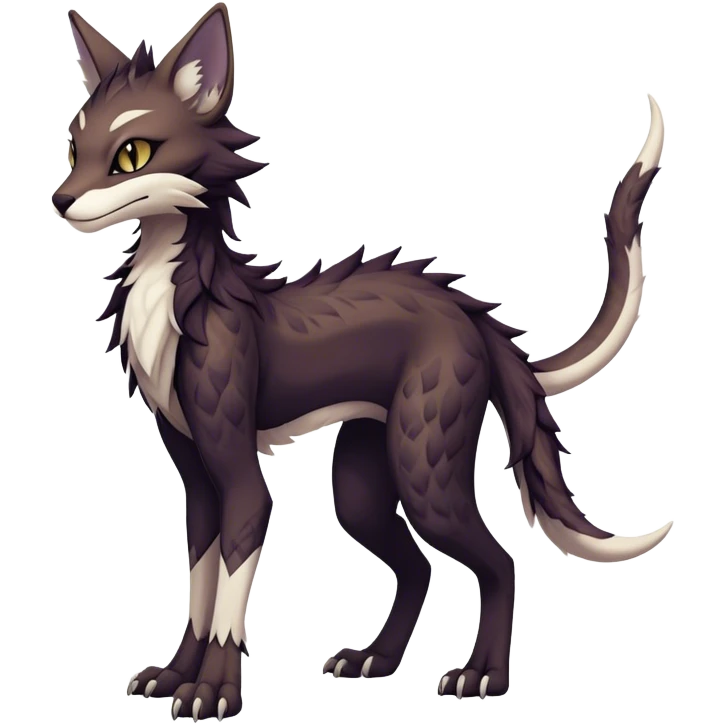 Kawaii dark edgy ethereal feline-vernid-sergal-fursona animal creature with a tufted tail full body with intricate markings  emoji