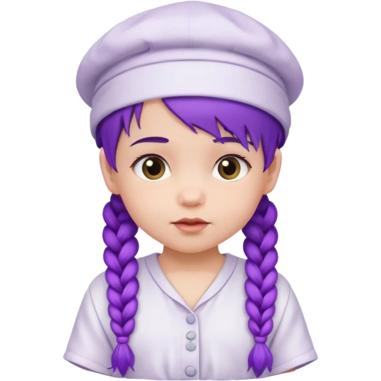 purple haired little baby with braids and white hat not beanie emoji