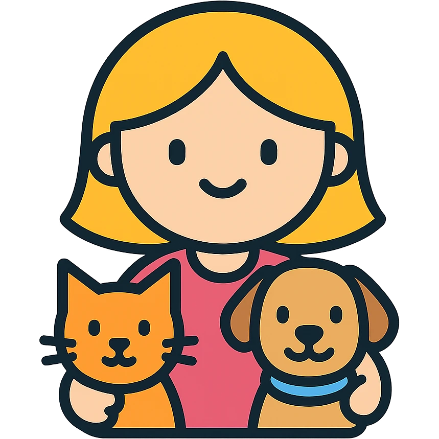 cute little girl holding a cat and dog, icon style, simple and clear lines, minimal color, suitable for an app icon emoji