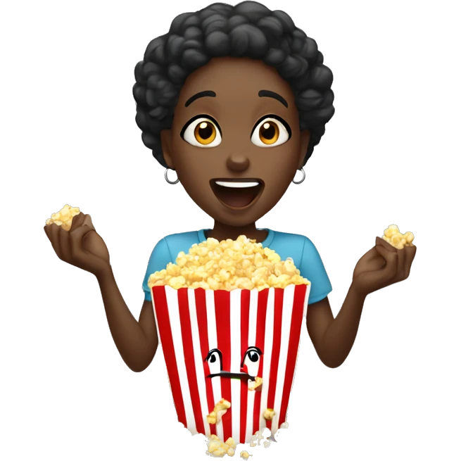 Black girl overly excited eating popcorn  emoji