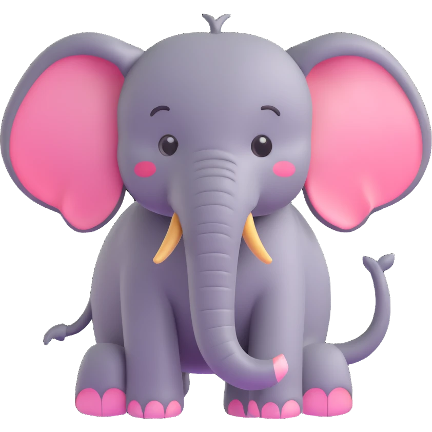 elephant with raised trunk in 3D emoji style, soft shading, lively and expressive, suitable for app icon emoji