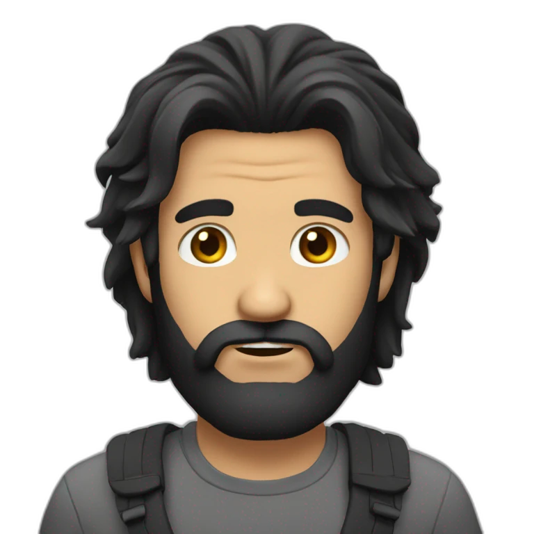 man with long black hair and a beard say idk emoji
