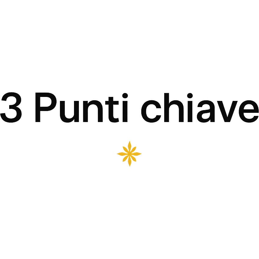 text '3 Punti chiave' in clean sans-serif font, balanced layout, black on white background, small golden decorative symbol, professional look for slide or report emoji