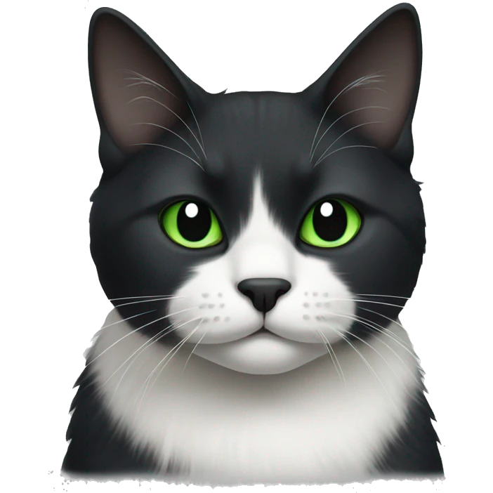 A black and white Scottish cat with green eyes emoji