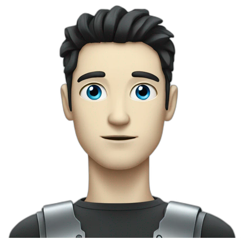 blue eyed white man with black hair robot half emoji