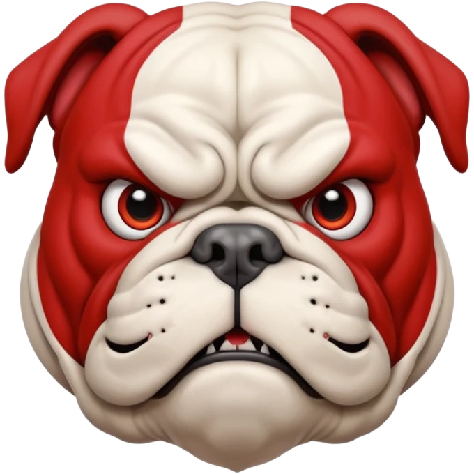 Create a fierce bulldog head emoji facing forward.
Strong jaw, deep wrinkles, and an intense scowl.
Small folded ears, sharp focused eyes, slight underbite with two visible fangs.
Style: modern esport mascot — clean lines, high contrast, intimidating but iconic.
Transparent background. emoji