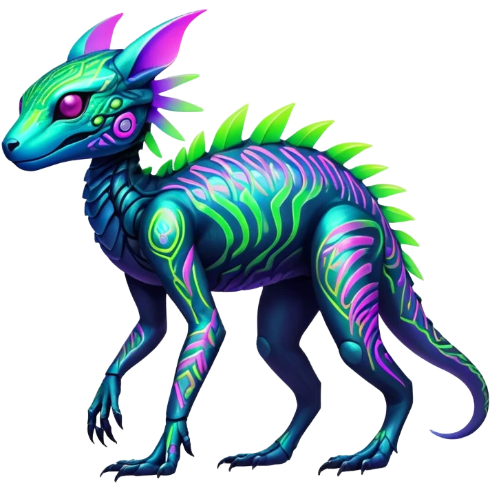 Tropical futuristic lush cool edgy neon Fionbri-Vernid-Elgyem-creature (full body) emoji
