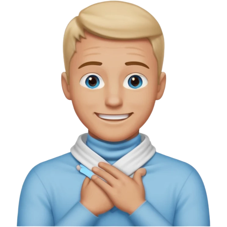 Man with hands gripped around neck crossed like he is choking while smiling emoji