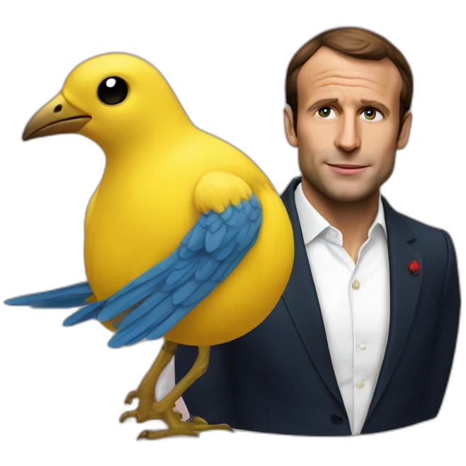 Macron with a bird's body emoji