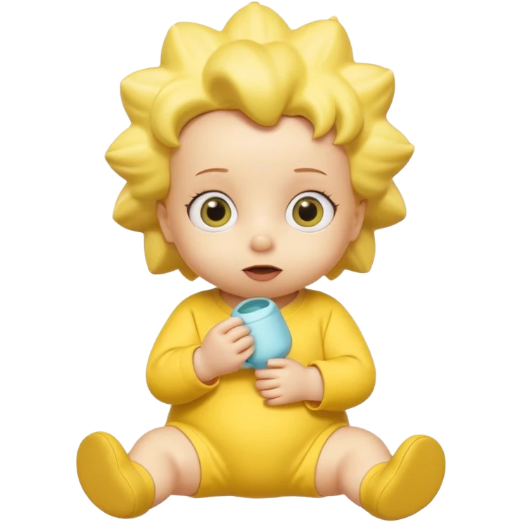 A 3D cartoon baby character entirely yellow, styled like Maggie Simpson, with pacifier, yellow onesie, big eyes, smooth shading, Memoji-style rendering, consistent with other yellow Simpsons characters. emoji