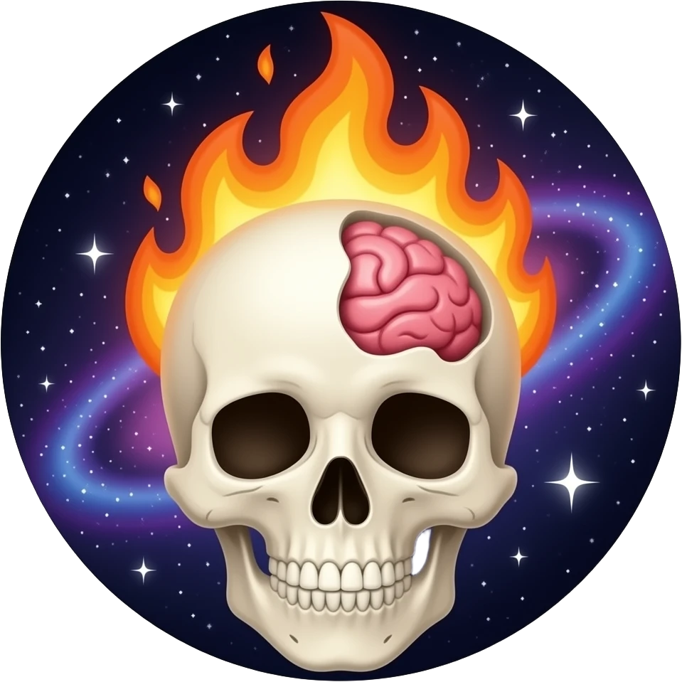 cartoon emoji skull open top brain fire galaxy cute glossy soft rounded emoji