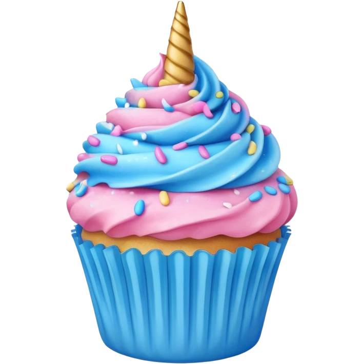 Cupcake with pink and blue icing and unicorn sprinkles  emoji