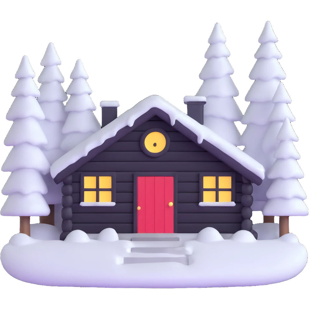 Bon Iver winter cabin in snowy forest emoji