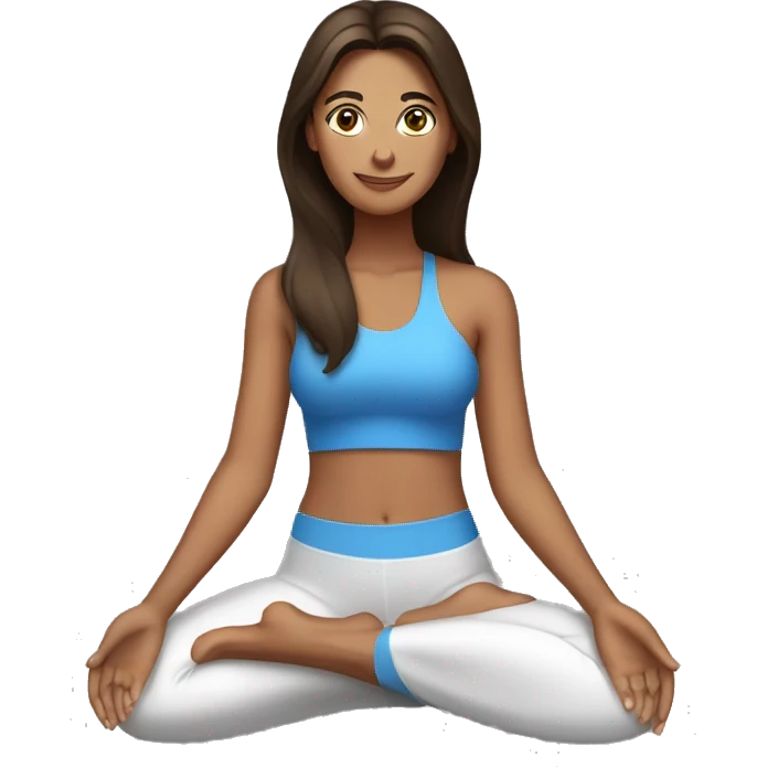 Brunette tanned woman with blue eyes doing yoga emoji