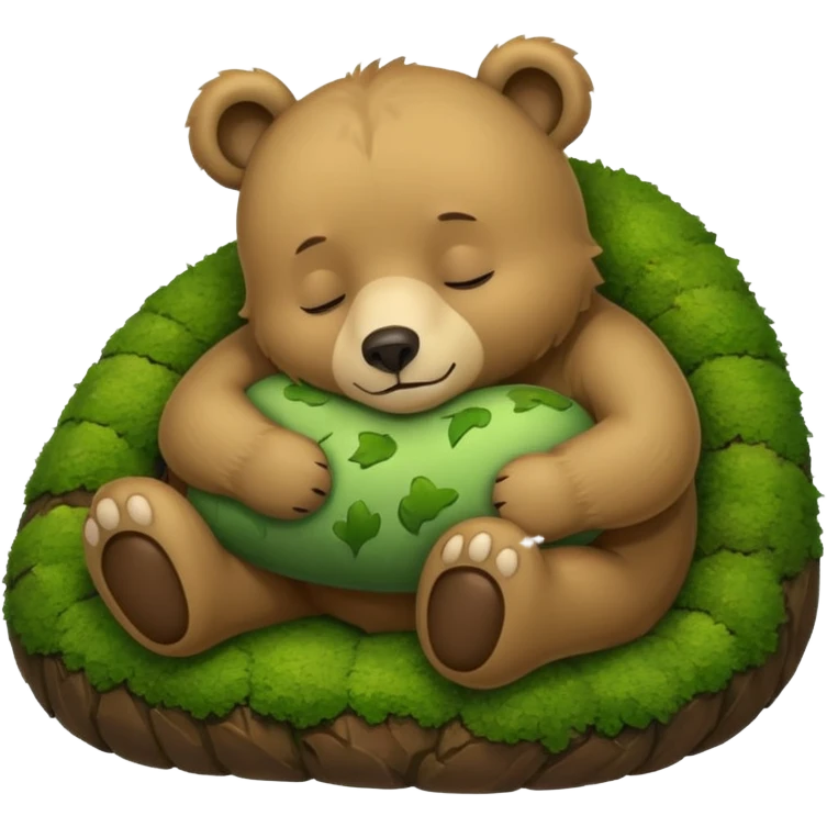 bear cub hugging moss pillow asleep emoji