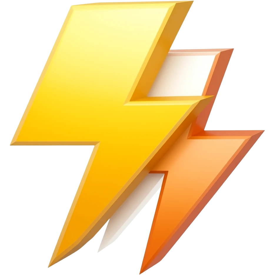 Minimalist flat design icon of a lightning bolt combined with a forward motion arrow, representing speed and efficiency, clean modern style, soft gradient (yellow and orange), no text emoji