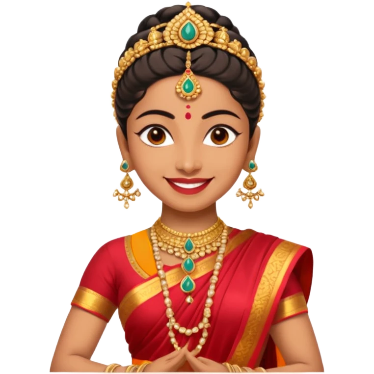 realistic bharathanatyam dancer with a smiling face and beautiful meenakshi pose emoji