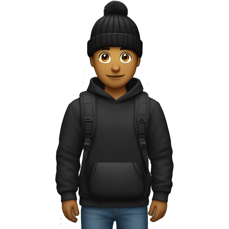guy with black beanie,black hat,and a mone bag on his shoulder emoji