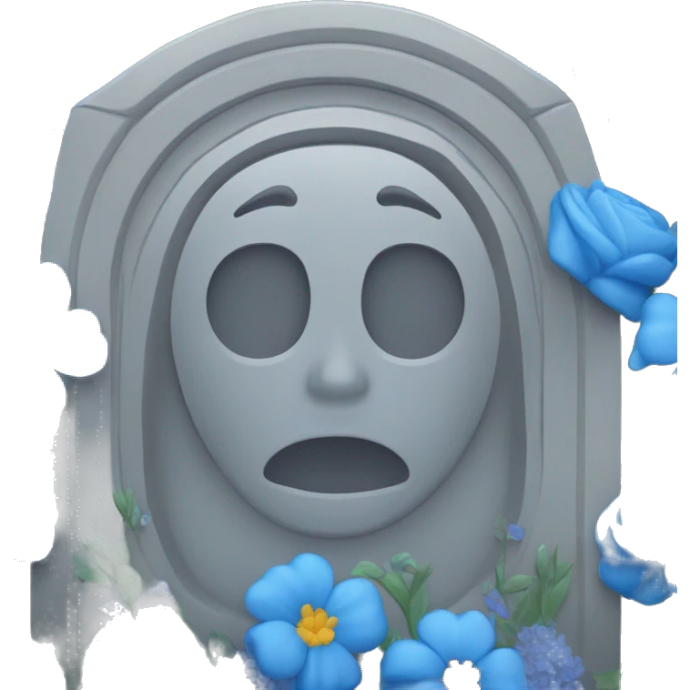 Grave stone with blue flowers and people crying emoji