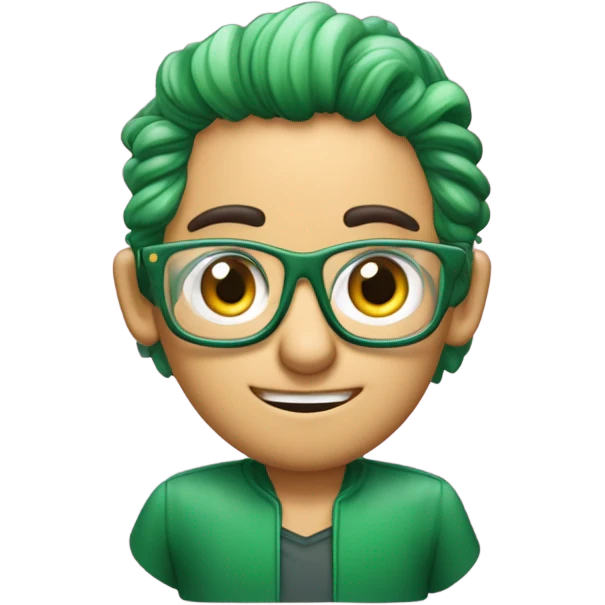 um coelho verde de cabelo rosa com olhos grandesusando um fone da aple usando um oculos achatado emoji