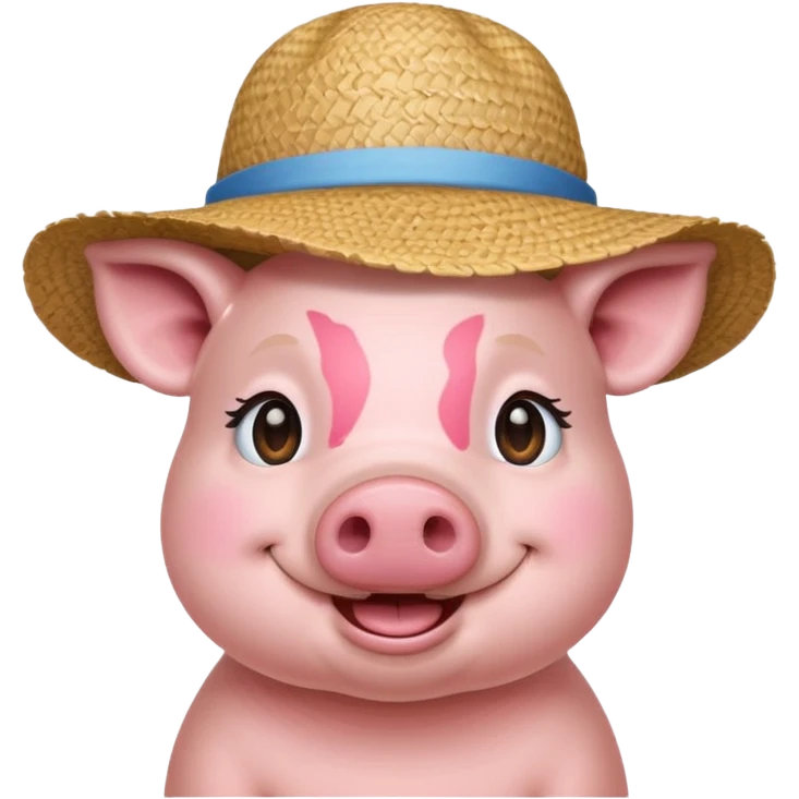 Farmer Pig – pink pig wearing straw hat and smiling emoji