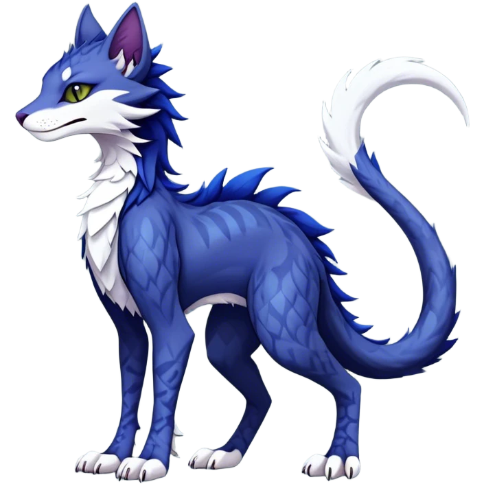 Kawaii dark edgy fantasy feline-vernid-sergal-fursona animal creature with a tufted tail full body with intricate markings  emoji