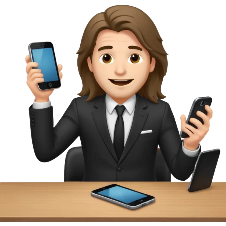 office-boss-suit-excited-phone-desk-long-haired-man emoji
